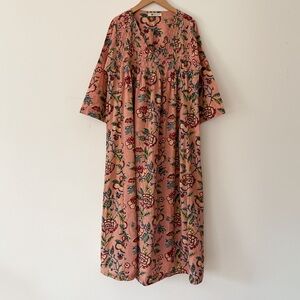 BACH LONDEN EUC Block Print Floral Relaxed Fit Cotton Dress | Boho Smock Tunic